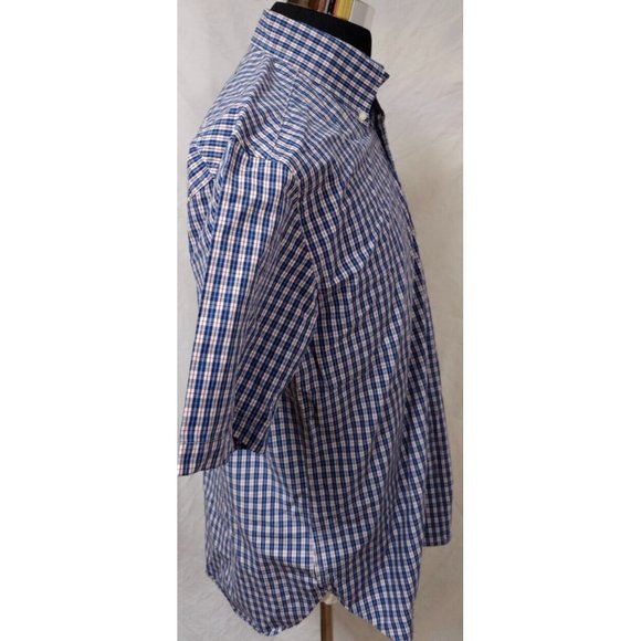 Tommy Hilfiger Mens Medium Blue Red Plaid Short Sleeve Button Down Logo Shirt - Picture 6 of 11